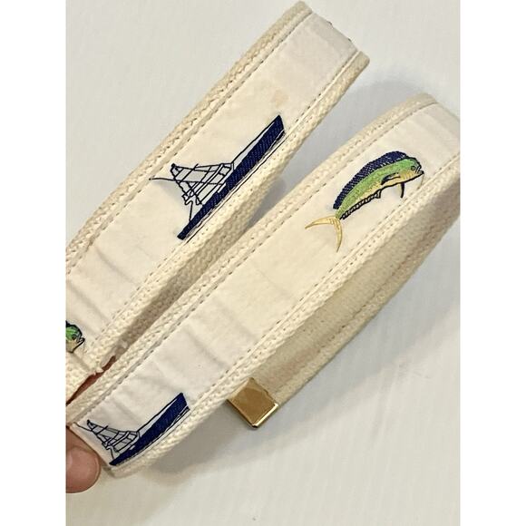 VTG Nautical Belts Canvas Webbed, USA Brass Military Buckle Ship & Wheel Boating - Picture 9 of 9